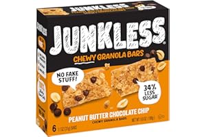 Junkless Peanut Butter Chocolate Chip Chewy Granola Bars - Less Sugar, Great Tasting, Wholesome Snacks - 1.1 oz. Bars, 6 Pack