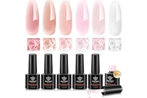 modelones Builder Nail Gel Polish Set, Base Colors Jelly Nude Pink Hard Strengthener Rubber Gel Polish 8-in-One Extension LED Nail Lamp Cured 6 Colors