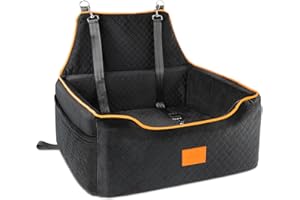 XIEEAOZEE Dog Car Seat for Large/Medium Dog, Booster Seat for Dogs Under 55Lbs or 2 Small, Detachable and Washable Travel Pet Seat with Thick Cushion and Storage Pockets (Black)
