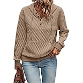 SHEWIN Women's Hoodies Casual Long Sleeve Quilted Half Button Drawstring Hooded Sweatshirt