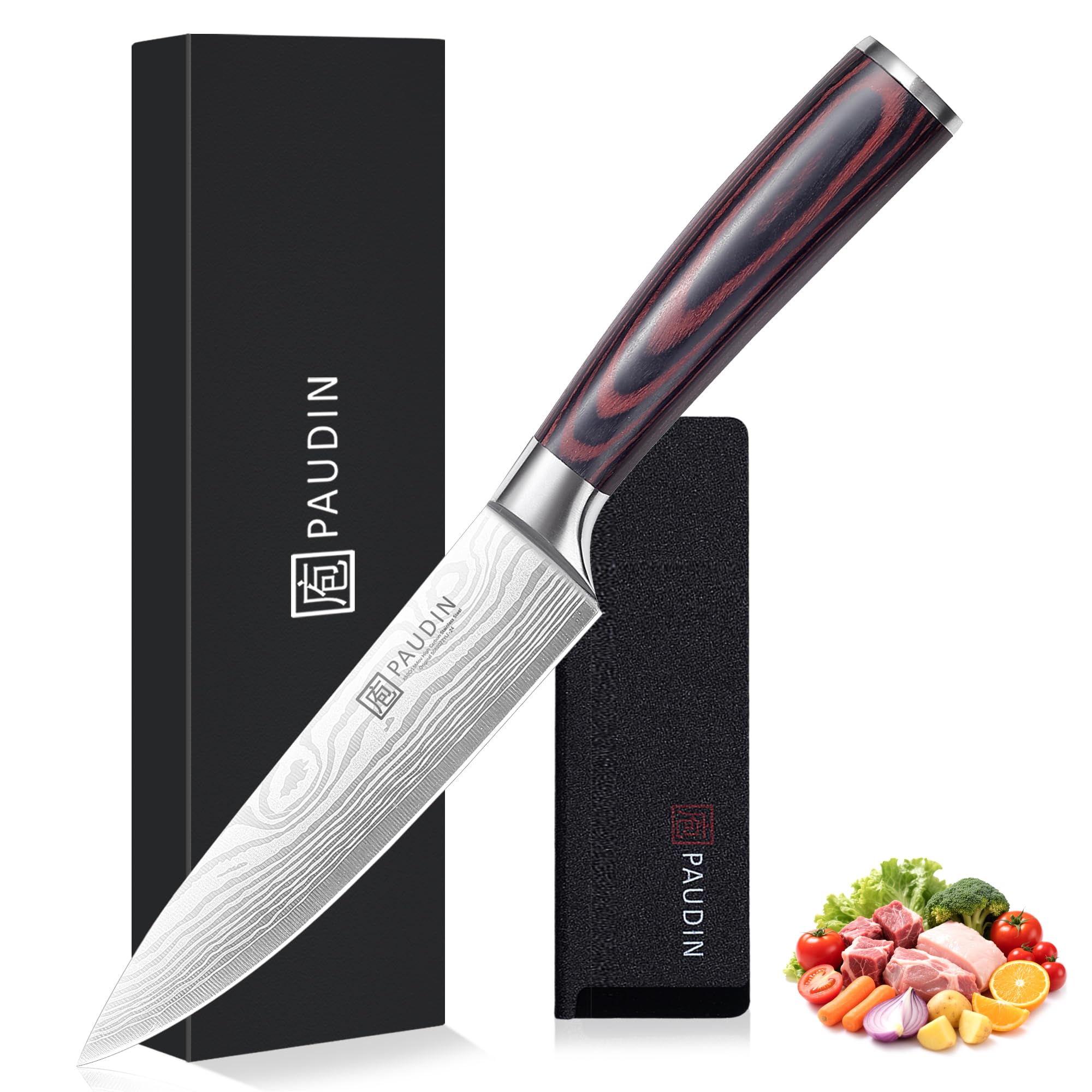 PAUDIN Kochmesser 15 cm Küchenmesser klein scharf profi Messer als Allzweckmesser Fleischmesser Gemüsemesser aus hochwertigem Edelstahl mit ergonomischem Holzgriff