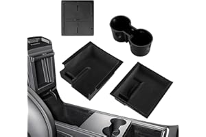 EYPINS Tesla Center Console Organizer Tray,Model Y/3 Console Organizer 2023 2022 2021,Flocked Tesla Model Y Accessories 2024,4PCS Interior Accessories+Cup Holder,Armrest Hidden Storage Box