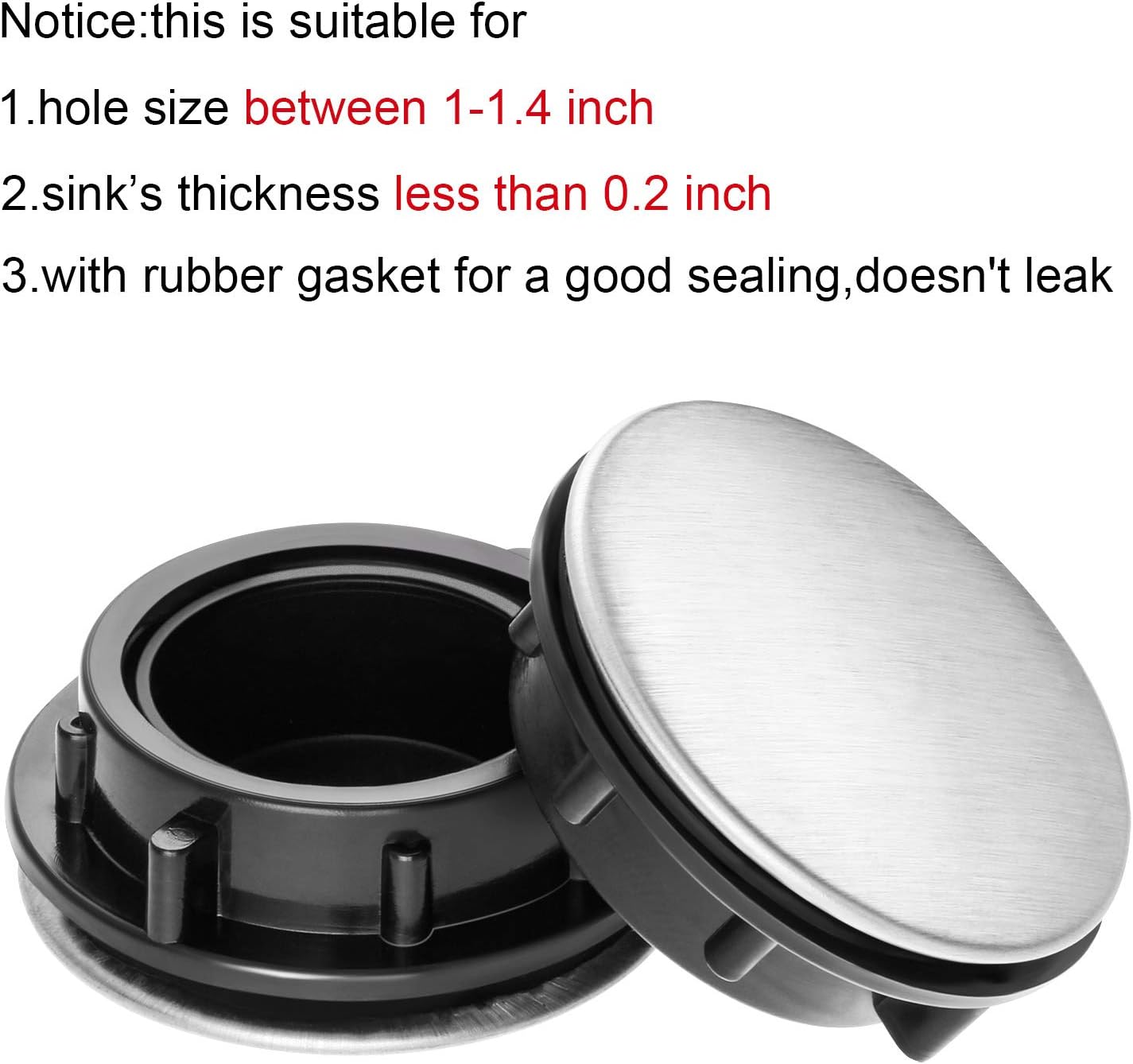 Sink Tap Hole Cover Kitchen Faucet Hole Cover Stainless Steel, 2-Pack (1.1 to 1.7 Inch in Diameter), Silver - Image 4