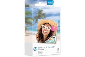 HP Sprocket 3.5 x 4.25” Zink Sticky-backed Photo Paper (50 Pack) Compatible with HP Sprocket 3x4 Photo Printer