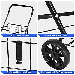 COSTWAY Folding Shopping Cart, Heavy Duty Grocery