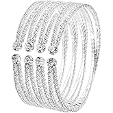 Ecesha Bling Multi-layer Bridal Crystal Rhinestone Cuff Bracelet Adjustable Bangle for Women Jewelry Gift Wedding Formal Prom Party