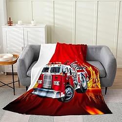 All Season Fire Truck Bed Blanket Kids,Fireman 3D