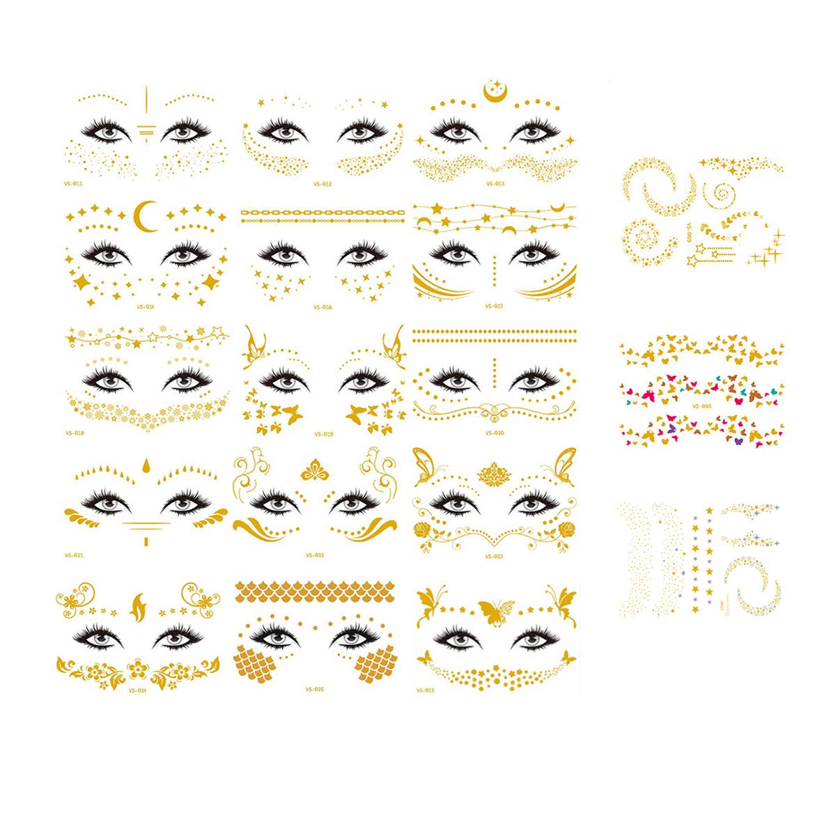 18 Pack Face Tattoo Sticker Metallic Shiny Temporary Face Tattoos Golden and Silvery Glitter Face Forehead Eyebrow Decoration Face Art for Women Girls Christmas Halloween Dancer Costume Parties