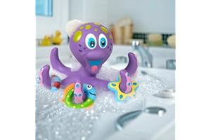 Nuby Floating Purple Octopus with 3 Hoopla Rings Interactive Bath Toy