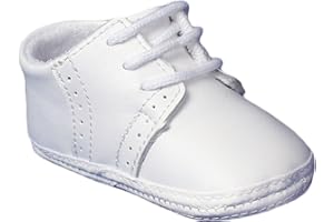 LITTLE THINGS MEAN A LOT Baby Boys All White Genuine Leather Saddle Oxford Crib Shoe with Perforations