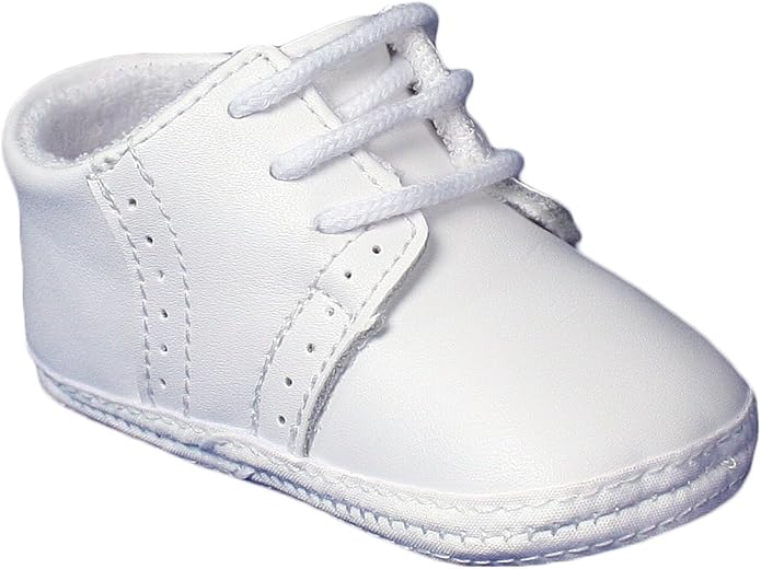 Baby Boys All White Genuine Leather Saddle Oxford Crib Shoe