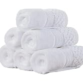 VOOVA &amp; MOVAS White Washcloths, Cotton, Soft &amp; Low Lint, 12x12 in, 6 Pieces | 580GSM Thick, Plush, Highly Absorbent &amp; Durable, Hotel Grade, Bathroom Essentials, Ideal for Facial Cleansing, Spa &amp; Gym