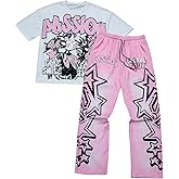 SOLY HUX Men's Summer Two Piece Outfits Short Sleeve Graphic T Shirt Pants Set Y2k Streetwear Clothes