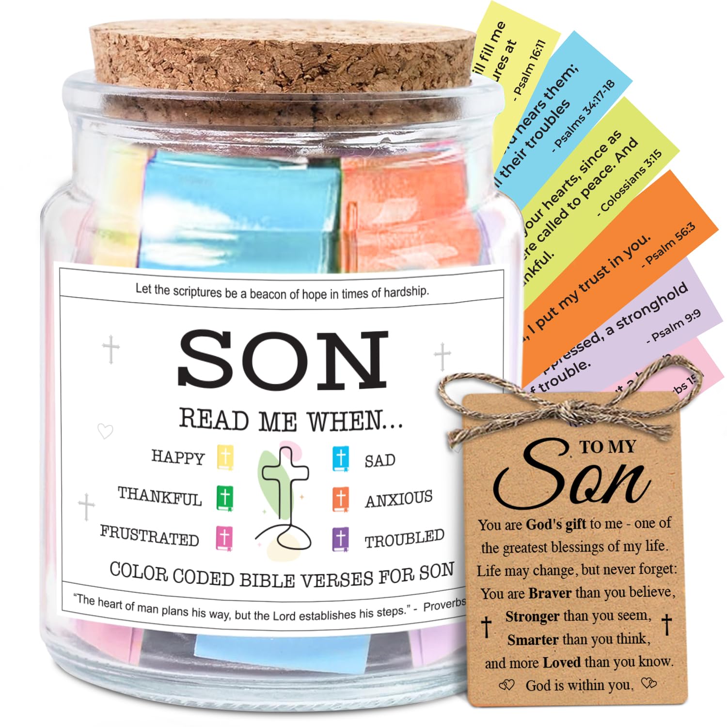 NewEleven Teen Boy Easter Baskets Stuffers For Son - Christian Easter Gifts for Young Men or Teen Boys - Confirmation Gifts for Boys - Christian Gift For Sons From Mom, Dad - Bible Verse Jar
