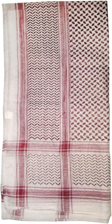 Maroon & White Keffiyeh Men's Muslim Arafat Scarf Shawl Turban Sorban 120x120cm