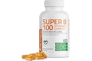 Bronson Super B100 Vitamin B Complex Sustained Release Contains All B Vitamins (Vitamin B1, B2, B3, B6, B9 - Folic Acid, B12), 60 Tablets