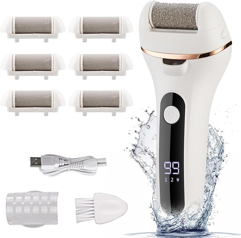 Swhily Electric Foot Callus Remover Rechargeable Pedicure File 6 Heads