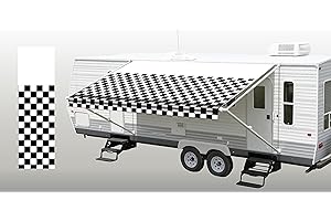 SunWave- RV Awning Fabric Replacement | RV Electric Camper Awning | Premium Vinyl RV Canopy | Awning (Checkered Pattern, 18’ (Fabric Width 17’2”))