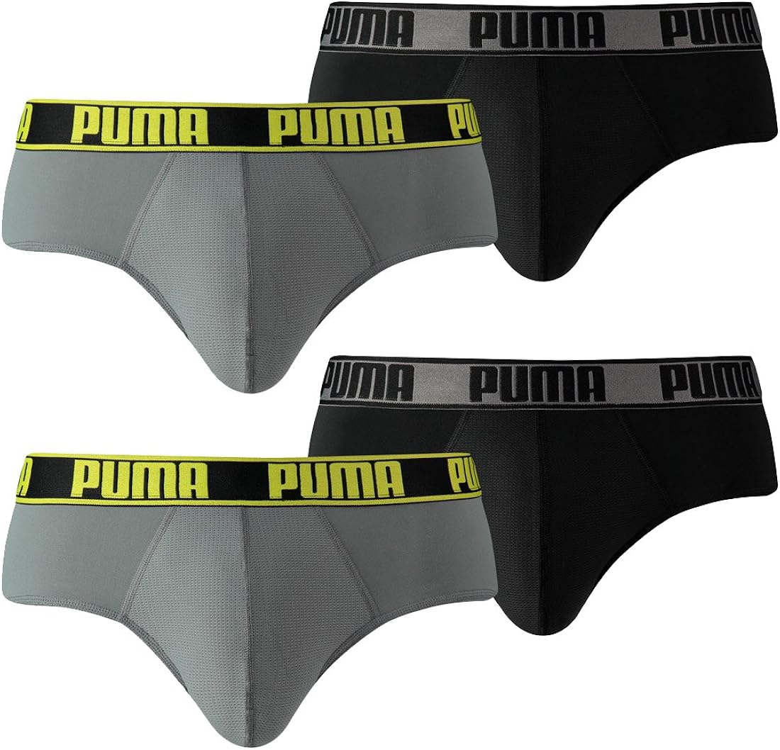 PUMA 4 er Pack Brief Slip Active Men Pant Underwear, konfektionsgrößeM, Color319 Grey Yellow