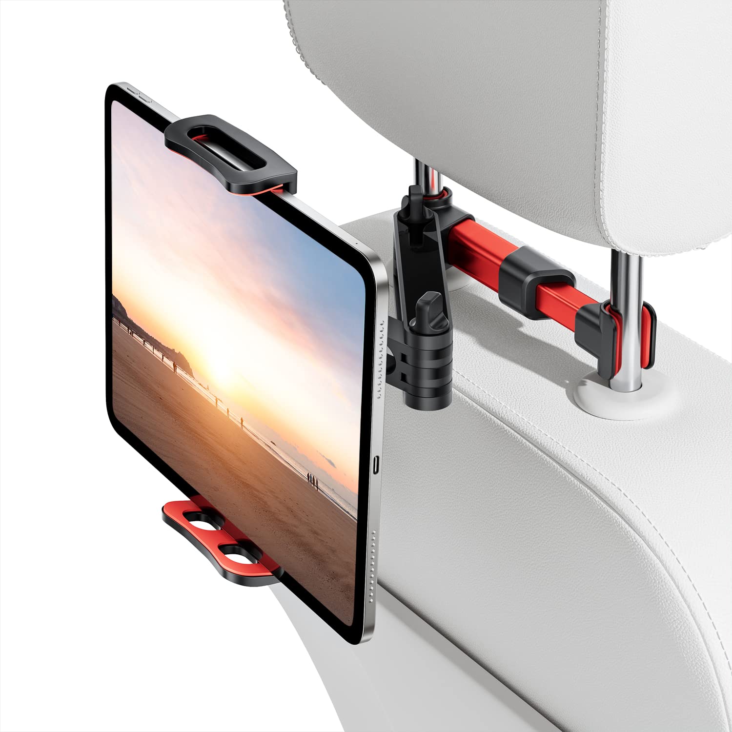 TRYONE Car Headrest Tablet Mount Holder Stretchable Backseat Tablets Stand for Kids Compatible with iPad Air Mini/Cell Phone/Galaxy Tab/Kindle Fire Hd/Switch Lite or Other 4.7-10.5" Device (Red)