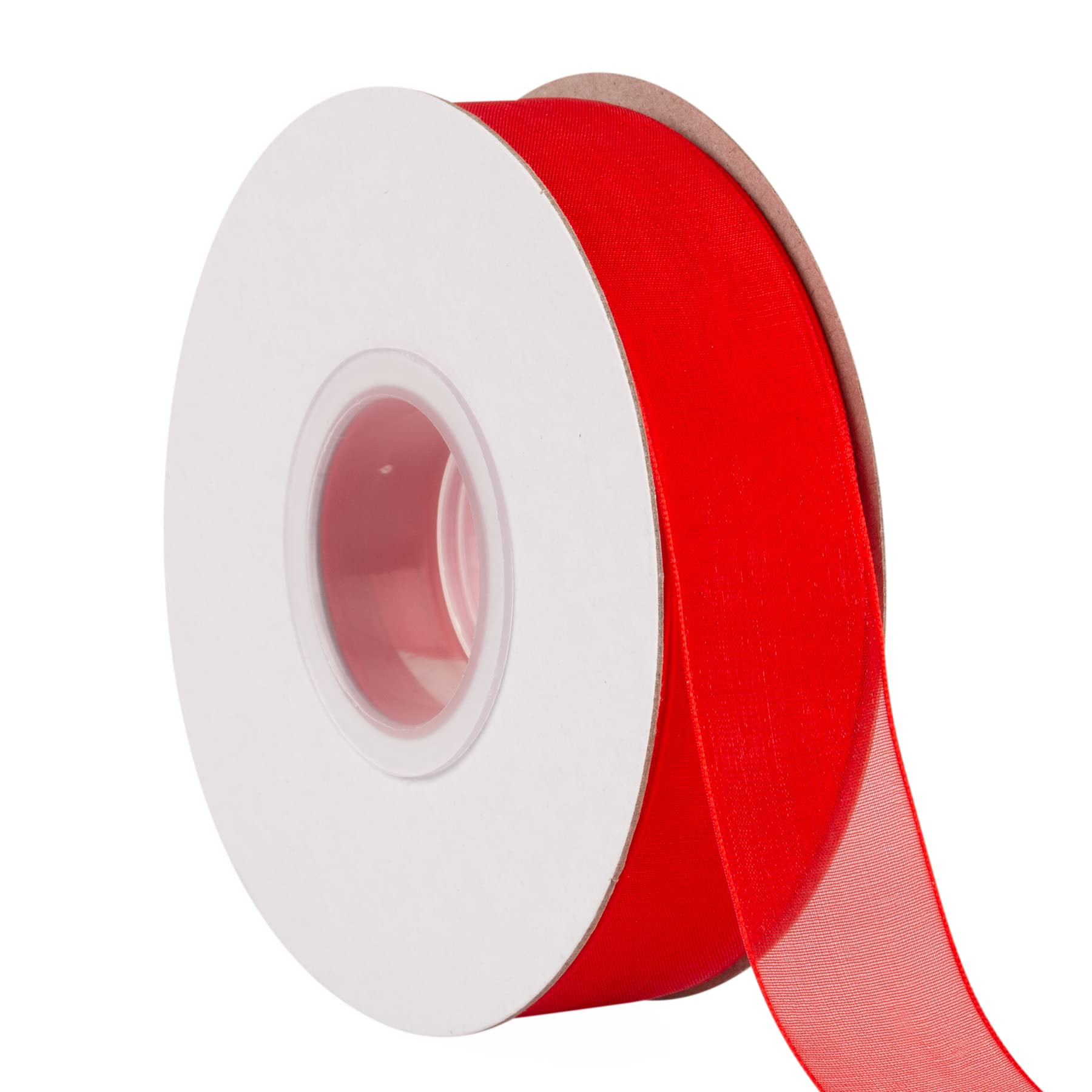 TEKDEERE 25mm Sheer Organza Ribbon,Red Shimmer Chiffon Ribbon for DIY Crafts Wedding Party Decorations, Gift Wrapping Bridal Bouquets (45M)