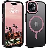 YINLAI Case for iPhone 15 Plus 6.7-Inch, iPhone 15 Plus Phone Case Magnetic [Compatible with Magsafe] Slim Translucent Matte Men Women Girls Shockproof Protective Back Cover, Black/Pink