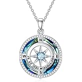 TOUPOP Valentines Day Gifts for Her Birthstone Necklace for Women Sterling Silver I'd be Lost without You Compass Crystal Pendant Jewelry Wife Anniversary Girlfriend Birthday