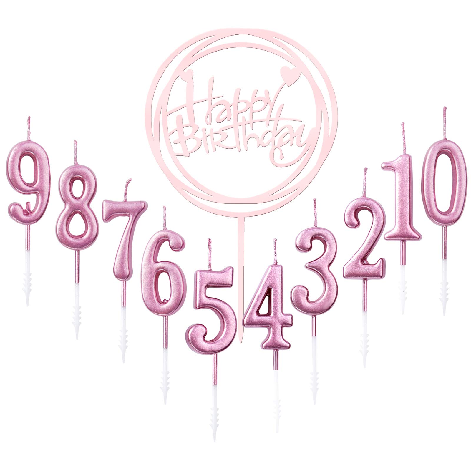 10pcs Number 0-9 Birthday Numeral Cake Candles + 1pcs Letter Happy Birthday Glitter Cake Topper Decoration Cake Number Digital Candles for Birthday Party Wedding