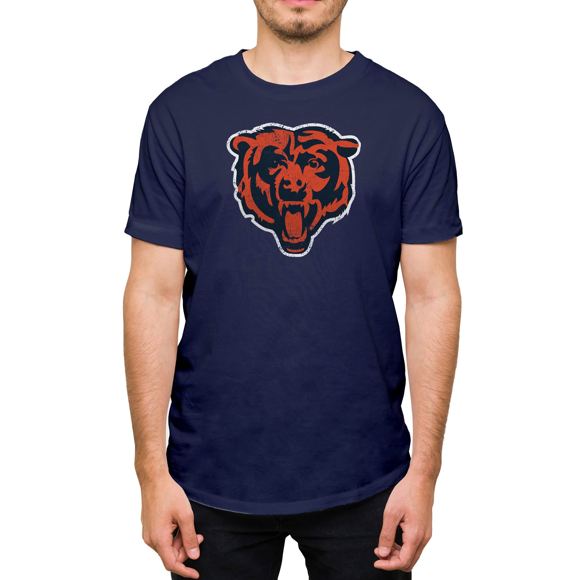 Hybrid Sports NFL - Chicago Bears - Distressed Team Logo - Men's and Women's Short Sleeve T-Shirt - Size Medium - Chicago Bears - Navy Image