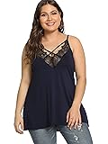 ROMWE Women's Plus Size Contrast Lace Criss Cross V
