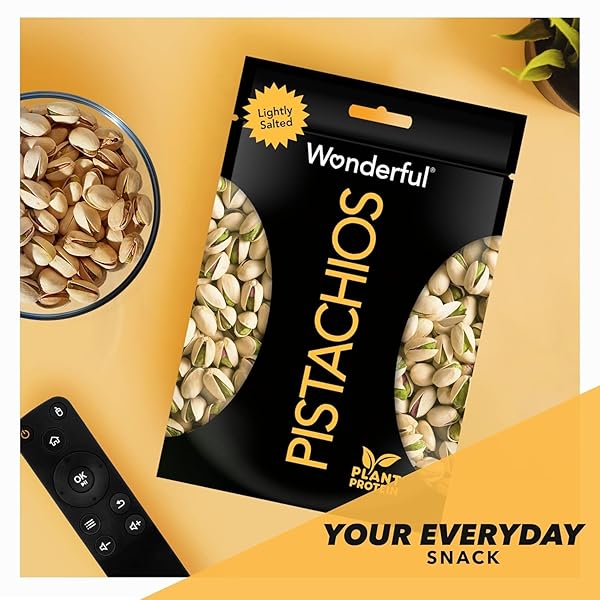 WONDERFUL PISTACHIOS IN SHELL, LIGHTLY SALTED NUTS, 16 OUNCE RESEALABLE BAG, PROTEIN SNACKS, GLUTEN FREE, HEALTHY FOOD, OFFICE SNACKS