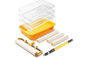 Voomey 18" Paint Roller Set，10Pc Paint Roller Tray with Liner,12" 18" Microfiber Paint Roller,Paint Extension Pole，Suitable f