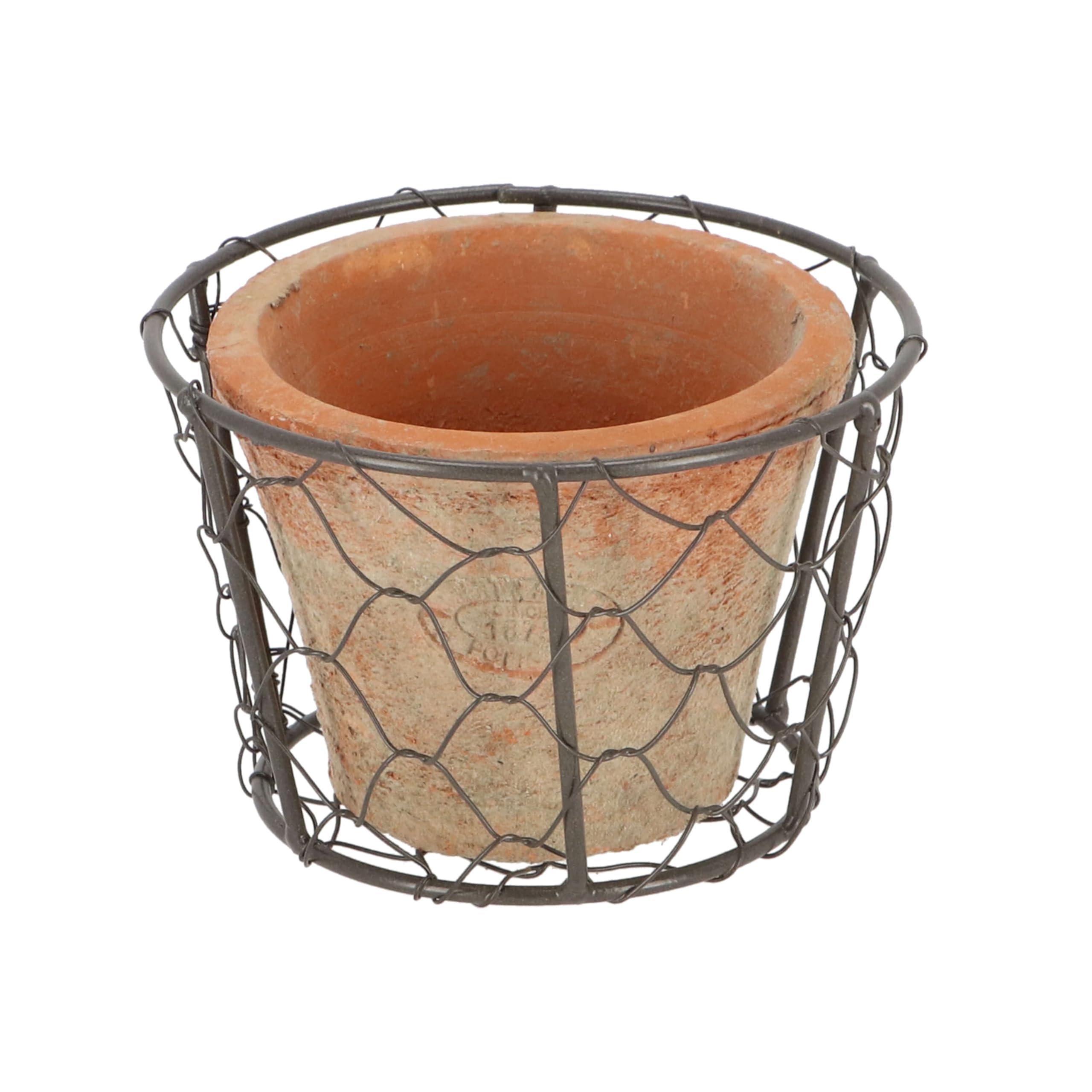 Esschert Design AT10 Aged Terracotta Pot in Wire Basket