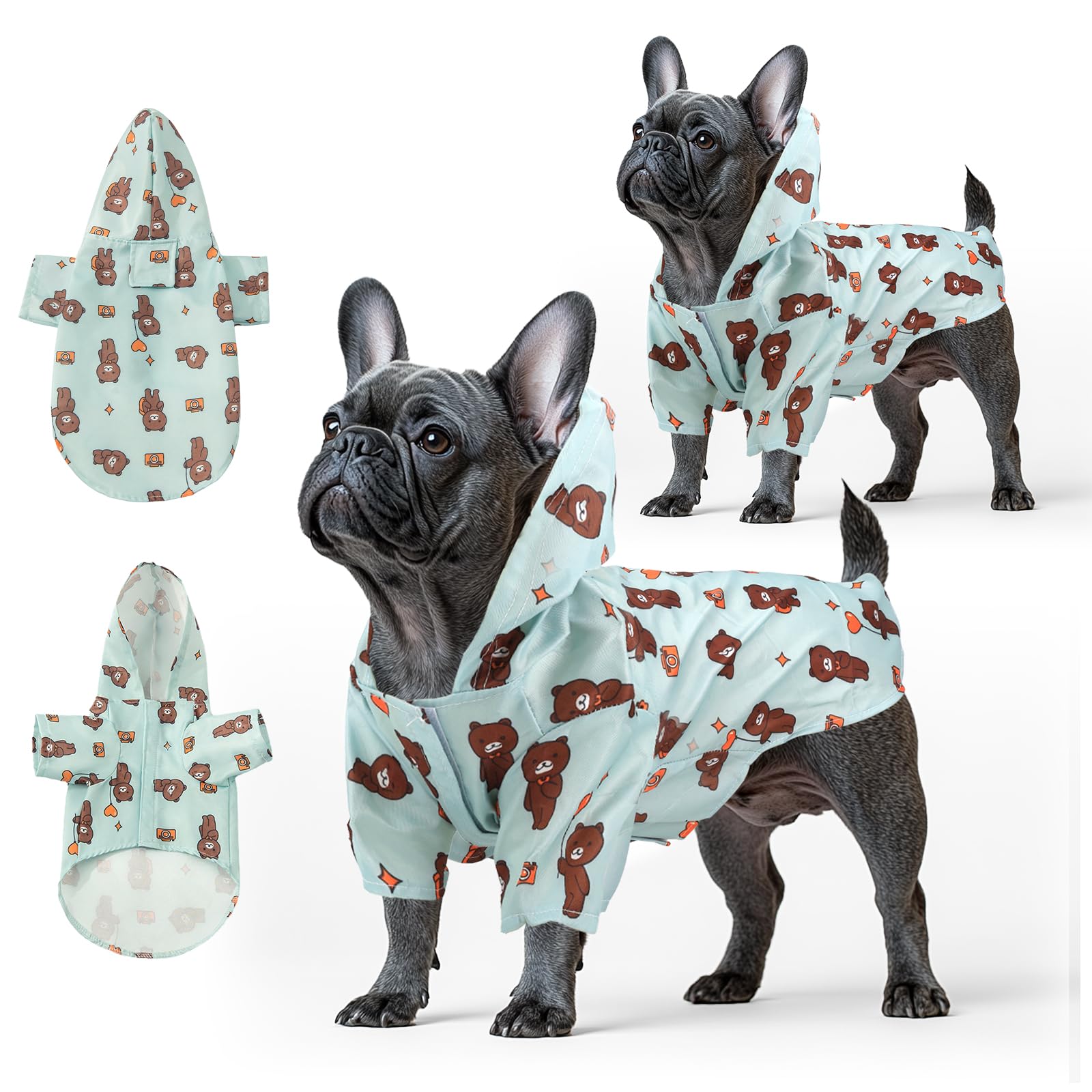 Fiohiros 2Packs Dog Raincoats Waterproof, Lightweight Small Dog Raincoat with Harness Hole, with Hood for 1-6Kg