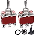 Taiss 2pcs Momentary Toggle Switch DPDT (ON)-Off-(ON) 6 Terminal 3 Position Toggle Switches 12V Heavy Duty Rocker Toggle Switch with Waterproof Cap KL-C223