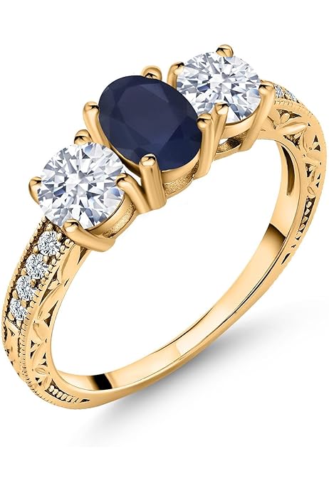 Anillo De Oro 14k Para Mujer Anillo De Gema Azul, Anillo De