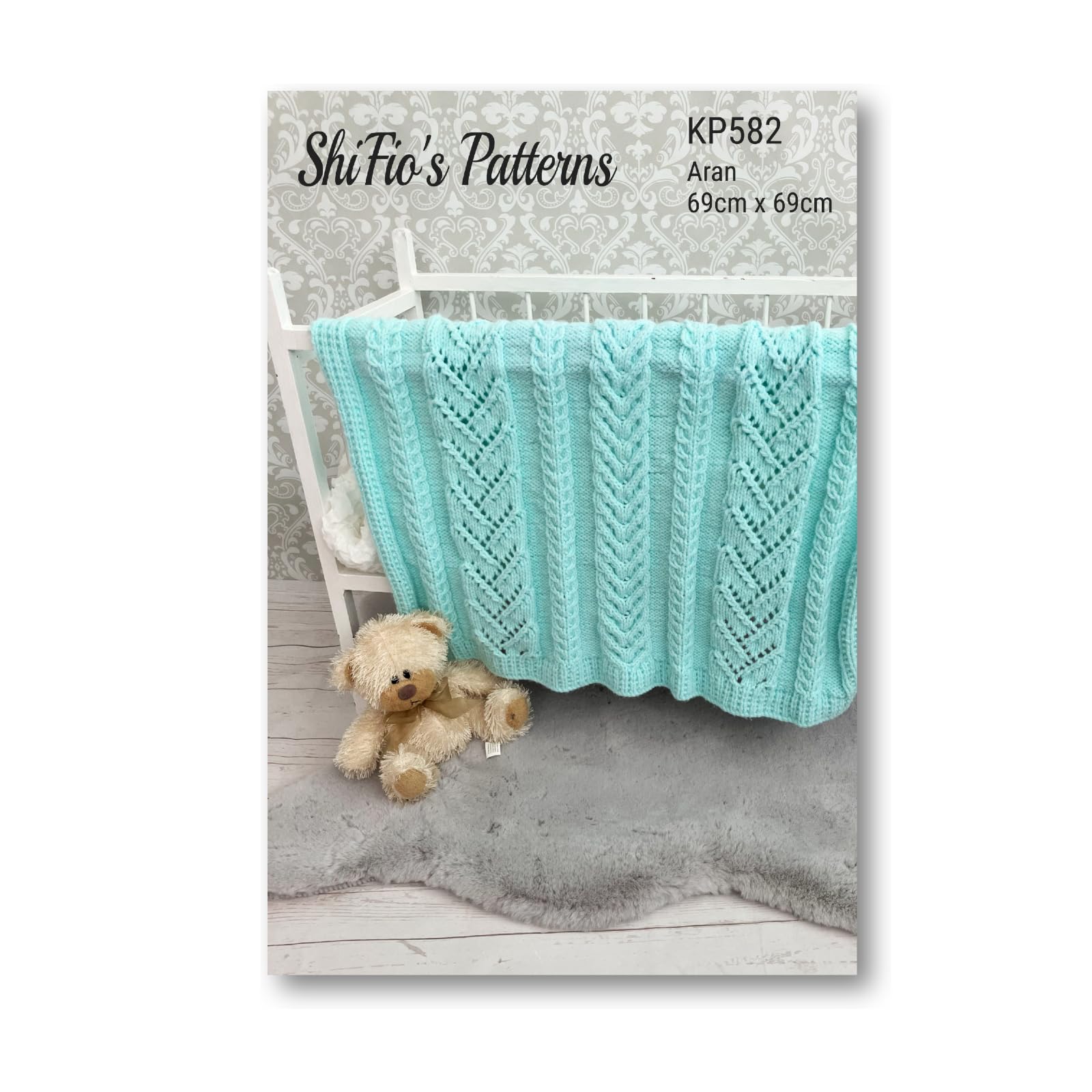Knitting Pattern for Baby Blanket, Car Seat Afghan, Aran Yarn Pattern, KP582