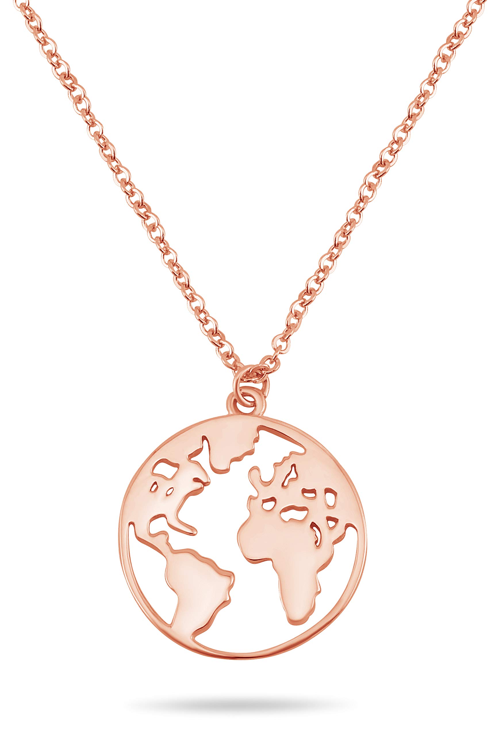Nuoli® World Globe Necklace Women's (45 cm) 925 Sterling Silver World Map Necklace, Available in Silver, Gold and Rose Gold Rose-Gold
