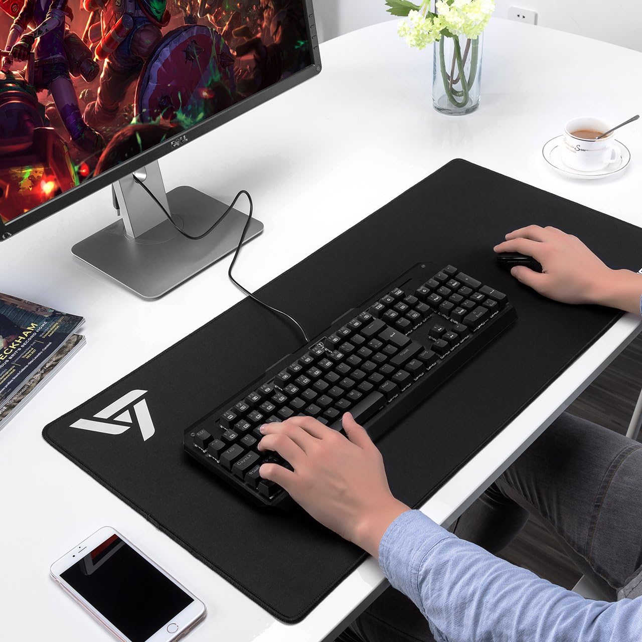 VicTsing [30% Larger] Extended Gaming Mouse Pad with Stitched Edges, Long XXL Mousepad (31.5x15.7In), Desk Pad Keyboard Mat, Non-Slip Base, Water-Resistant, for Work & Gaming, Office & Home, Black : Office Products