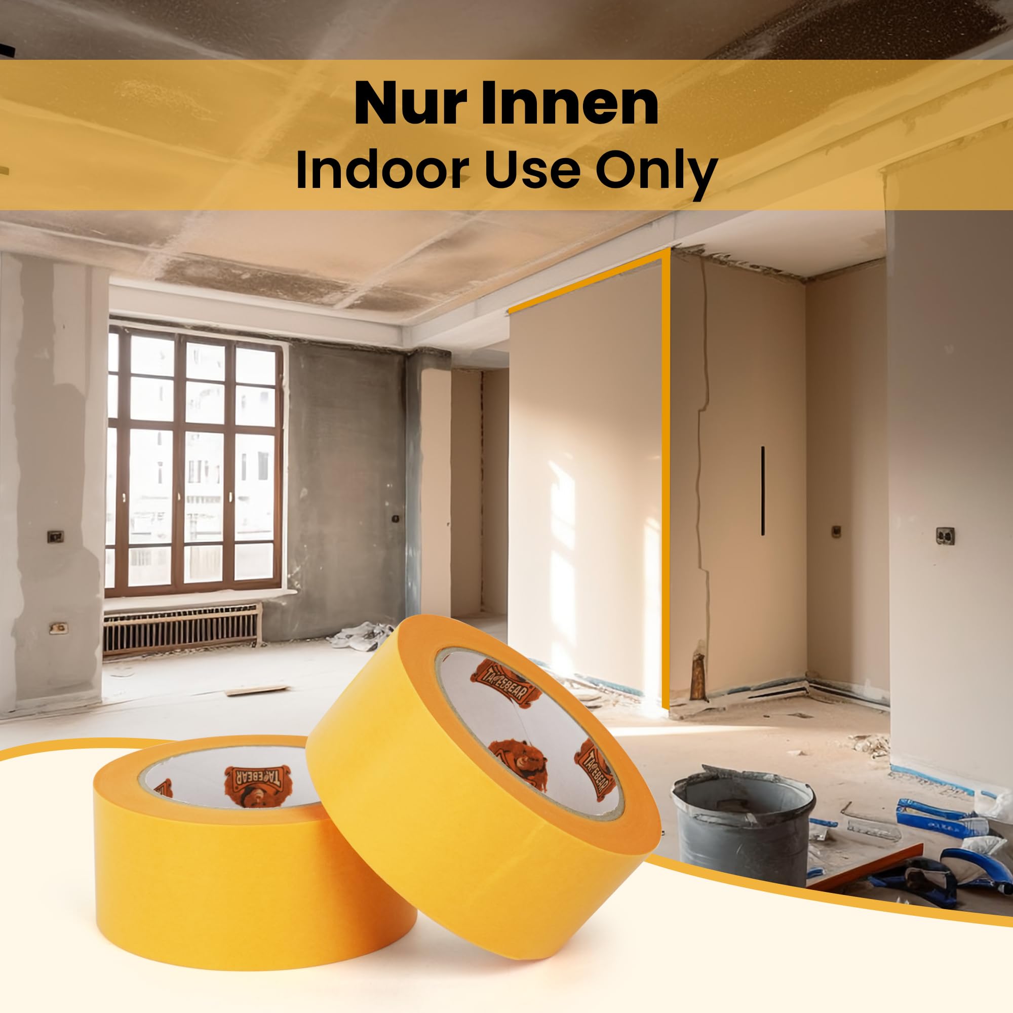 TAPEBEAR Goldband Klebeband Profi Malerkrepp 25mm x 50m, 5x Malerband Maler Abklebeband Gold Washi-Papier Selbstklebend für Innen Malerarbeiten, Lackieren und Renovierungen 5