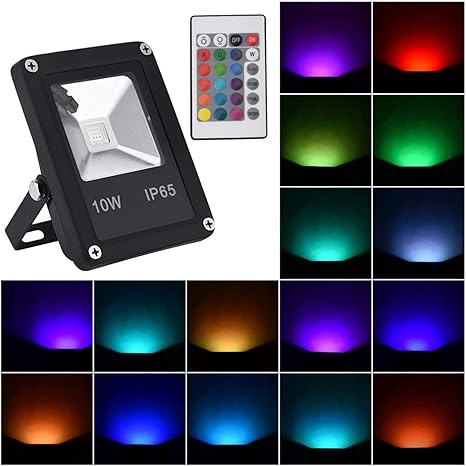 Amazon Com Ankishi 10w Rgb Led Flood Lights Ip65 Waterproof 16 Color Changing Super Bright Outdoor Security Wall Light With Remote Control For Home Backyard Patio Garage Home Kitchen