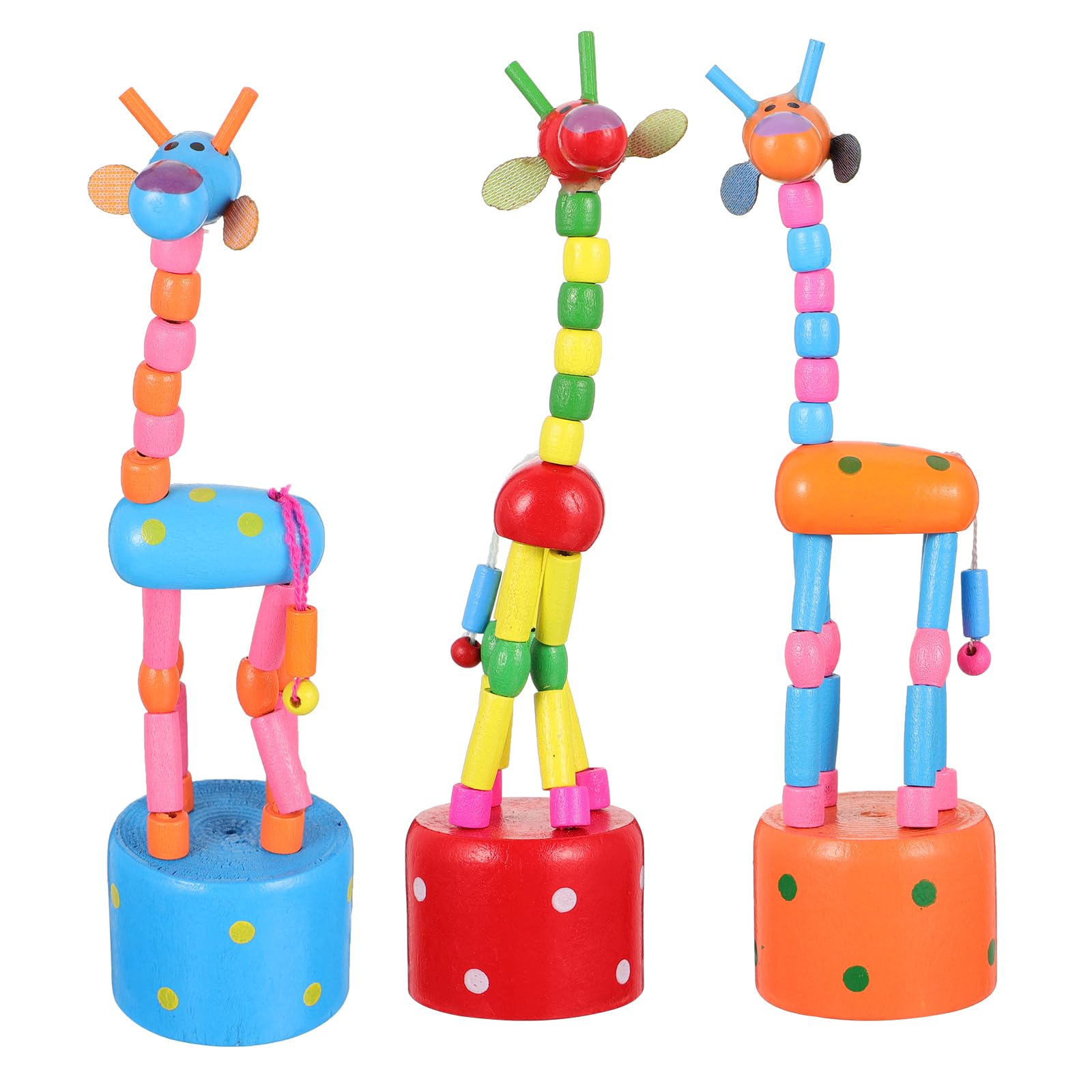 Healifty 3pcs Wooden Giraffe Figurine Toy Push Up Press Base Thumb Finger Puppets Dancing Rocking Animal Toy for Home Decoration Kids Toddler Gift (Random Color)