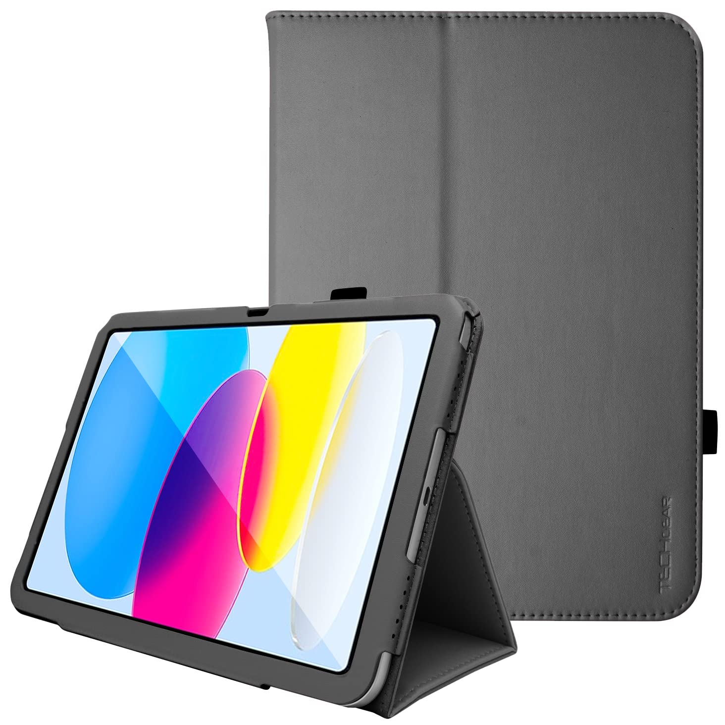 TECHGEAR Leather Case for Apple iPad 11th Gen (2025 A16) & 10th Gen (2022), PU Slim Folio Smart Cover with Stand, Hand Strap, Auto Sleep/Wake, for iPad 11" / iPad 10.9" [Black] — image 1