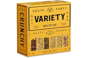 South 40 Snacks Crunchy Nut Bars, Mix of 6 Variety Pack, Touch of Honey, Natural Protein (40g Bar, Pack of 12)