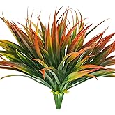 Phliofd 6Pcs Artificial Grass Fake Plants 17.3in Outdoor Plastic Plants UV Resistant Greenery Fake Grass for Home Window Garden Office Patio Hanging Planter Pathway Front Porch Décor Red