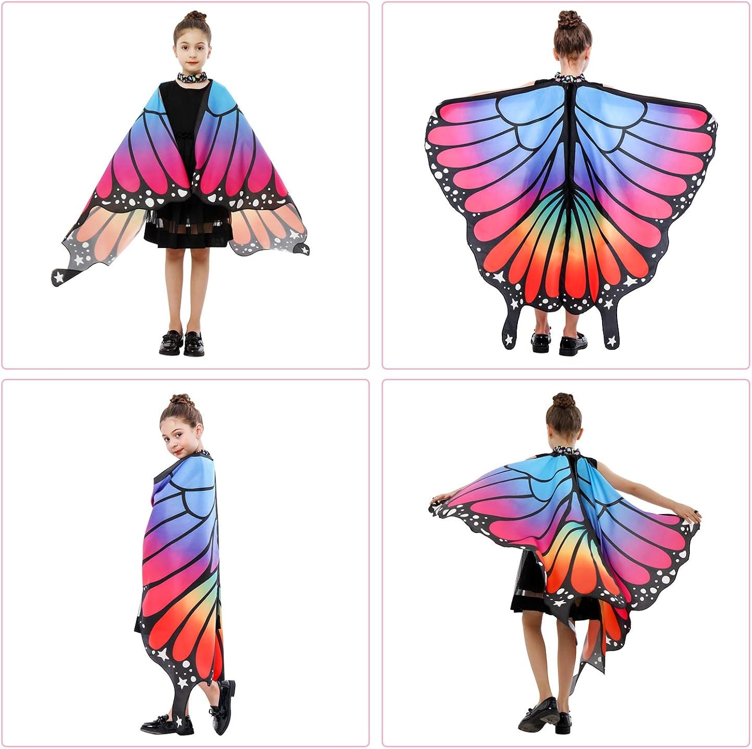 Butterfly Wings for Girls Kids Halloween Costume Fairy Shawl Festival Rave Dress: Clothing