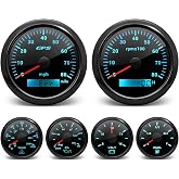 ARTILAURA 6 Gauge Set-GPS Speedometer, Tachometer, Fuel Level, Water Temperature, Oil Pressure, Voltage 7 Color Backlight Boat Gauges Set Marine Car (All Black)