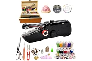 ZASIDLER Handheld Sewing Machine with Exquisite Wooden Storage Box & 142-Piece Sewing Kit - Electric Switch, Dual Power Supply, Assorted Needles, Threads, Heavy Duty Scissors - Meets All Household Sewing Needs
