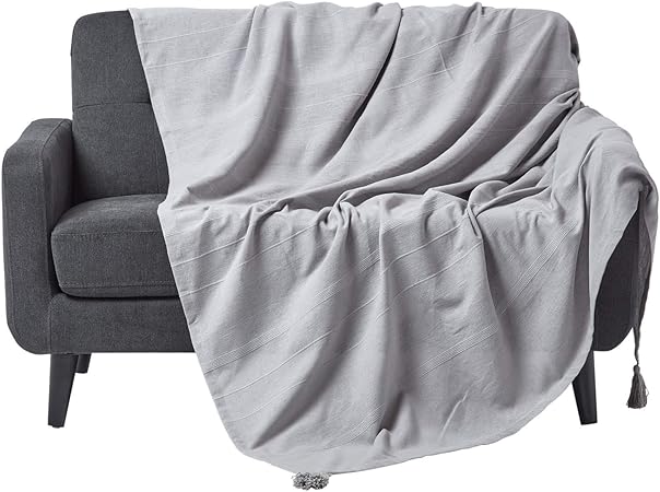 Homescapes Jeté De Lit Ou De Canapé En 100 Coton Tissé Main Rajput Gris Clair 150 X 200 Cm