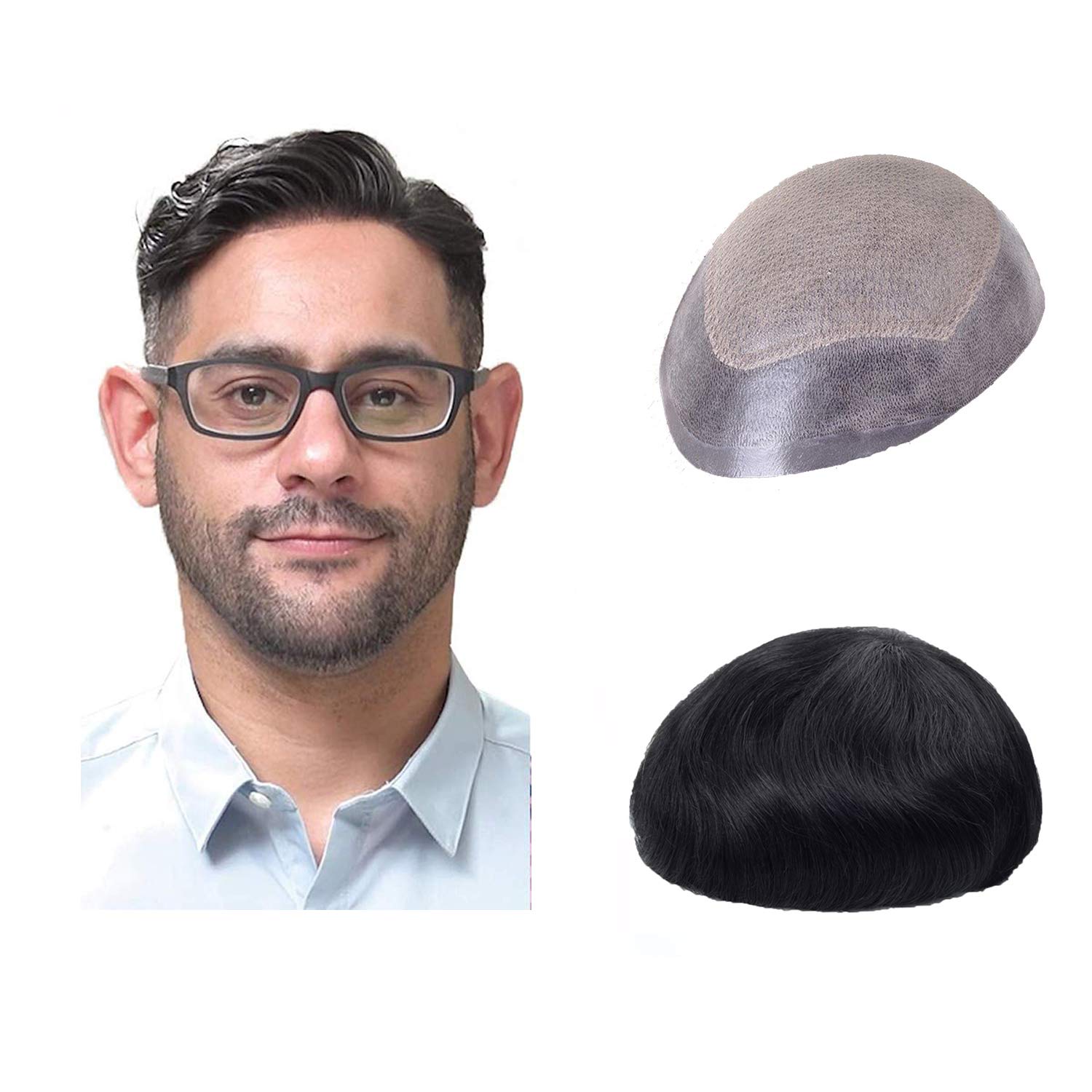 Lordhair Knotless Toupee for Men, Skin Flat Injected Human Hair System, Base Size 8x10 Inch Light Medium Density Front Contour A Shape Mens Hairpiece